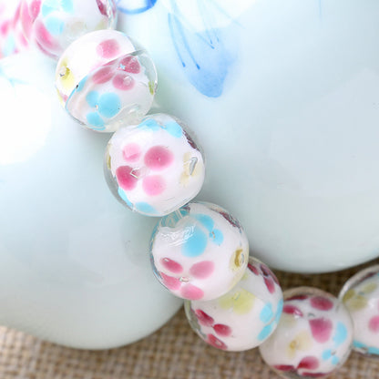 Lampwork Glass Beads Round 12mm 14mm Antique Floral Pattern 10pcs 9