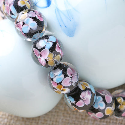 Lampwork Glass Beads Round 12mm 14mm Antique Floral Pattern 10pcs 10