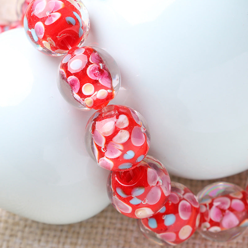 Lampwork Glass Beads Round 12mm 14mm Antique Floral Pattern 10pcs 7