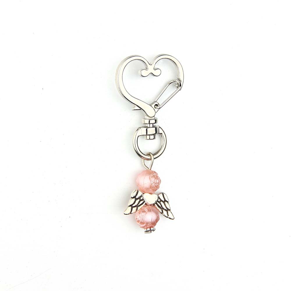 Alloy Angel Wings Beaded Keychain Whimsical Heart Charm 11