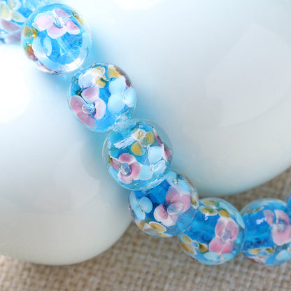 Lampwork Glass Beads Round 12mm 14mm Antique Floral Pattern 10pcs 12