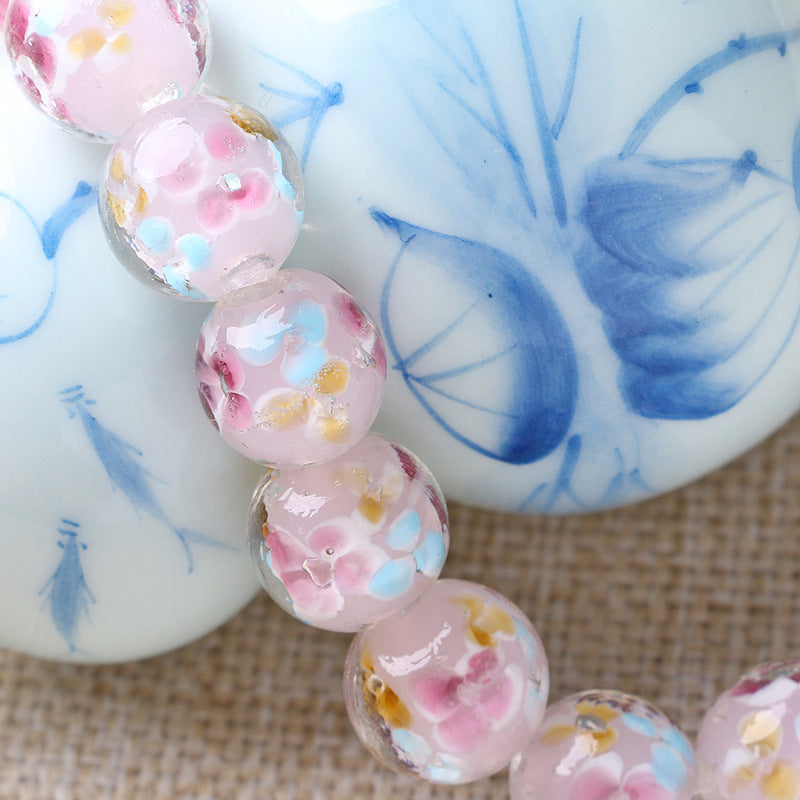 Lampwork Glass Beads Round 12mm 14mm Antique Floral Pattern 10pcs 8