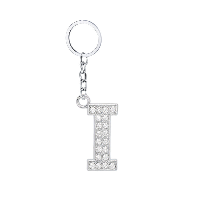 Diamond Inlaid Alphabet Keychain Silver Tone Zinc Alloy 10.5cm 4