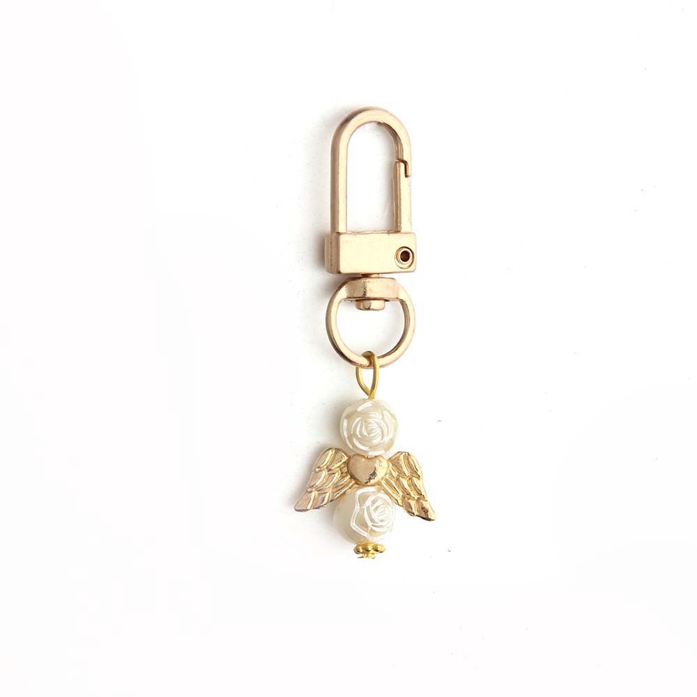 Alloy Baby Baptism Keychain Gold Tone Angel Wings Pastel Beads 9