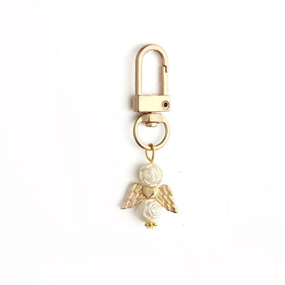 Alloy Baby Baptism Keychain Gold Tone Angel Wings Pastel Beads 9