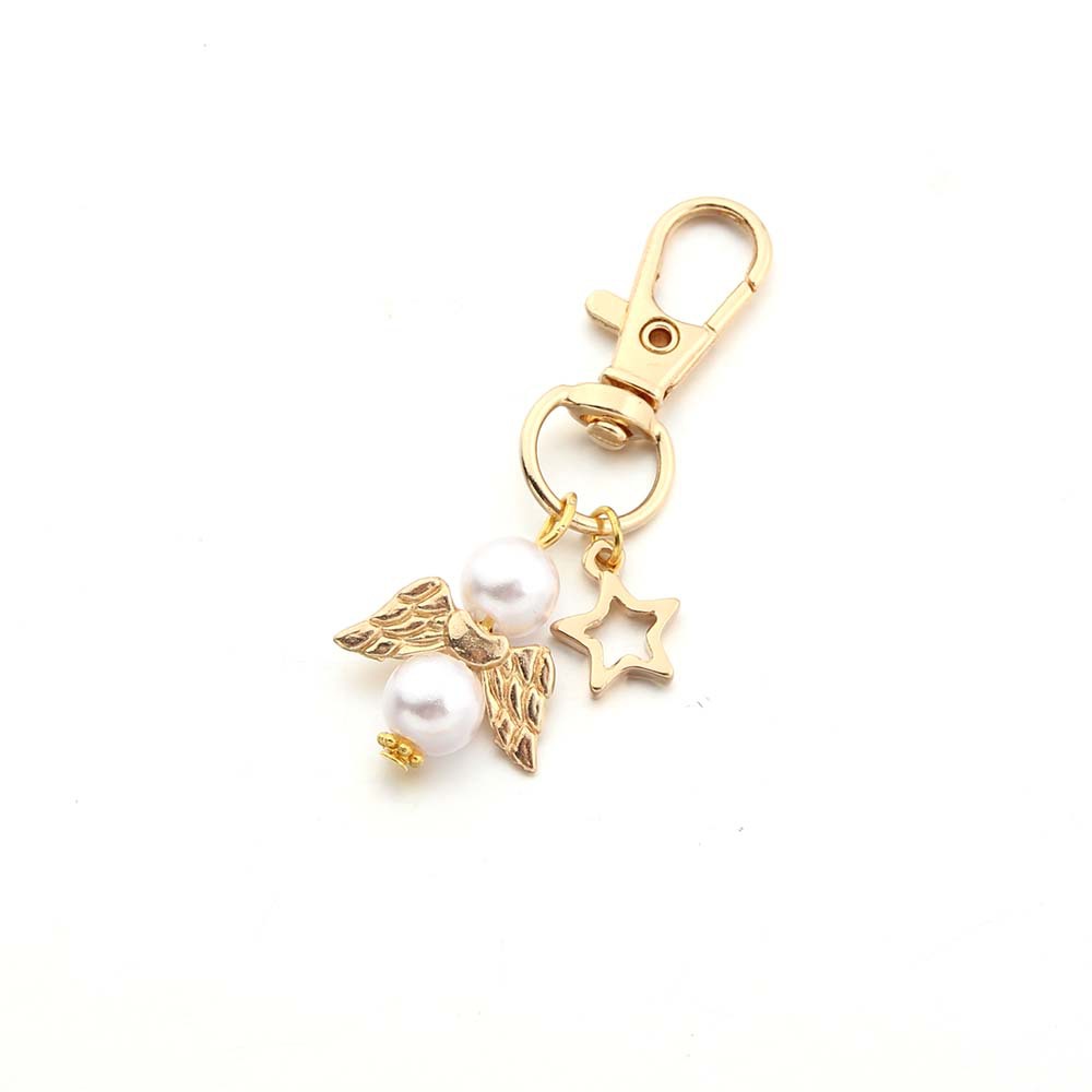 Alloy Baby Baptism Keychain Gold Tone Angel Wings Pastel Beads 5