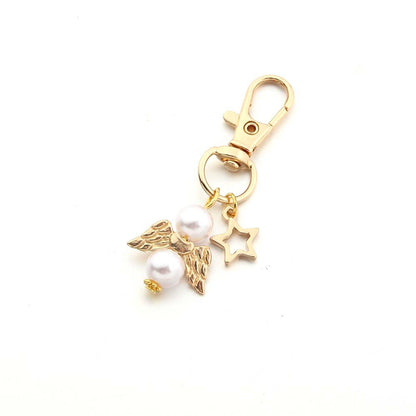 Alloy Baby Baptism Keychain Gold Tone Angel Wings Pastel Beads 5