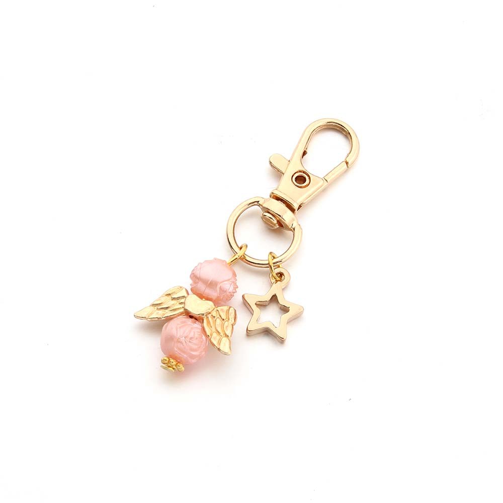 Alloy Baby Baptism Keychain Gold Tone Angel Wings Pastel Beads 3