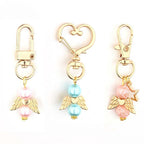 Alloy Baby Baptism Keychain Gold Tone Angel Wings Pastel Beads