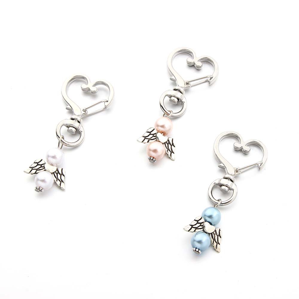 Alloy Angel Wings Beaded Keychain Whimsical Heart Charm 5