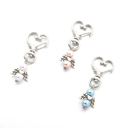 Alloy Angel Wings Beaded Keychain Whimsical Heart Charm 5