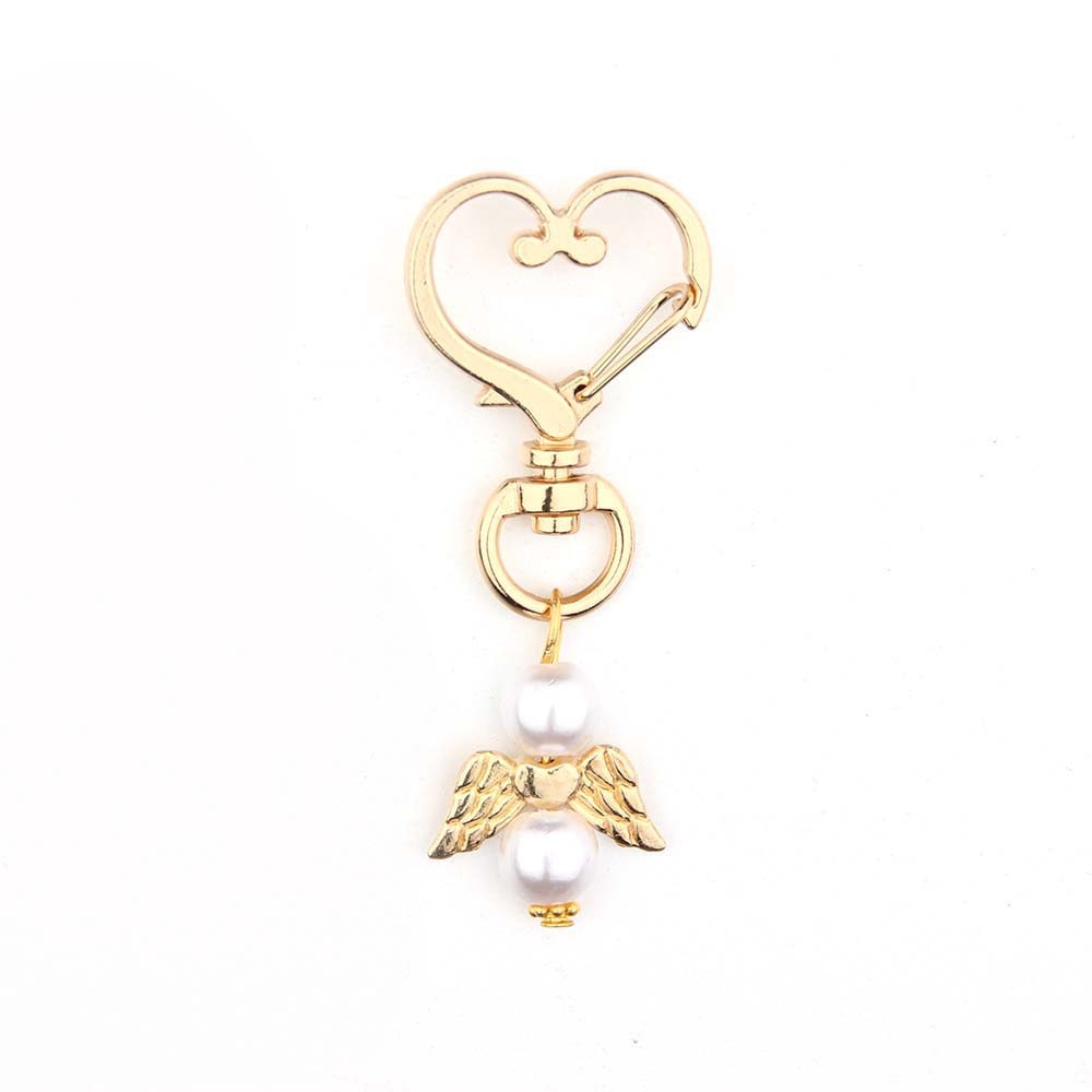 Alloy Baby Baptism Keychain Gold Tone Angel Wings Pastel Beads 6
