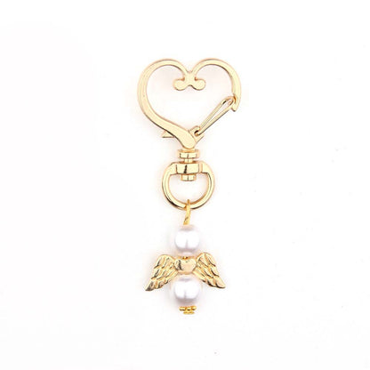 Alloy Baby Baptism Keychain Gold Tone Angel Wings Pastel Beads 6
