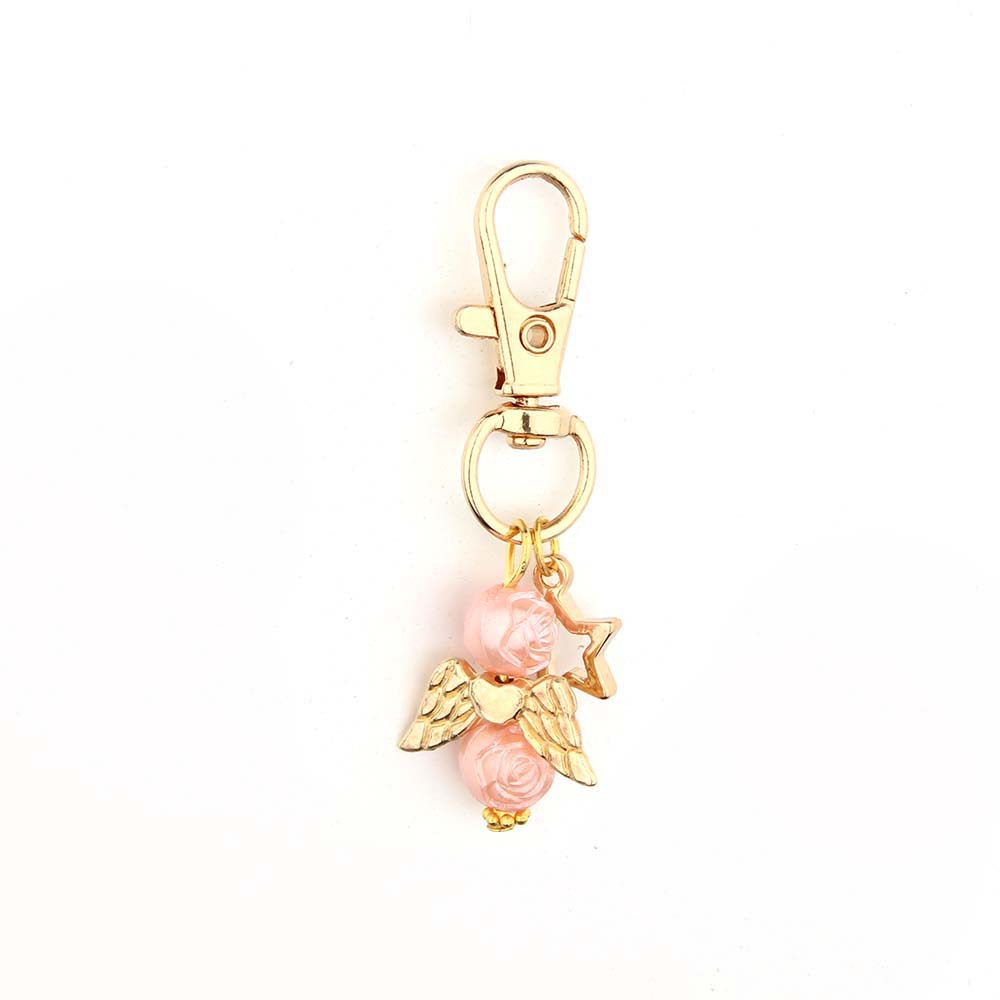 Alloy Baby Baptism Keychain Gold Tone Angel Wings Pastel Beads 12