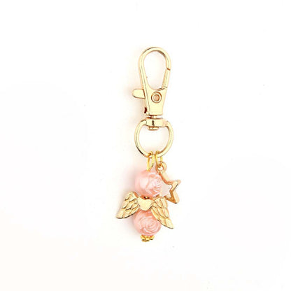 Alloy Baby Baptism Keychain Gold Tone Angel Wings Pastel Beads 12