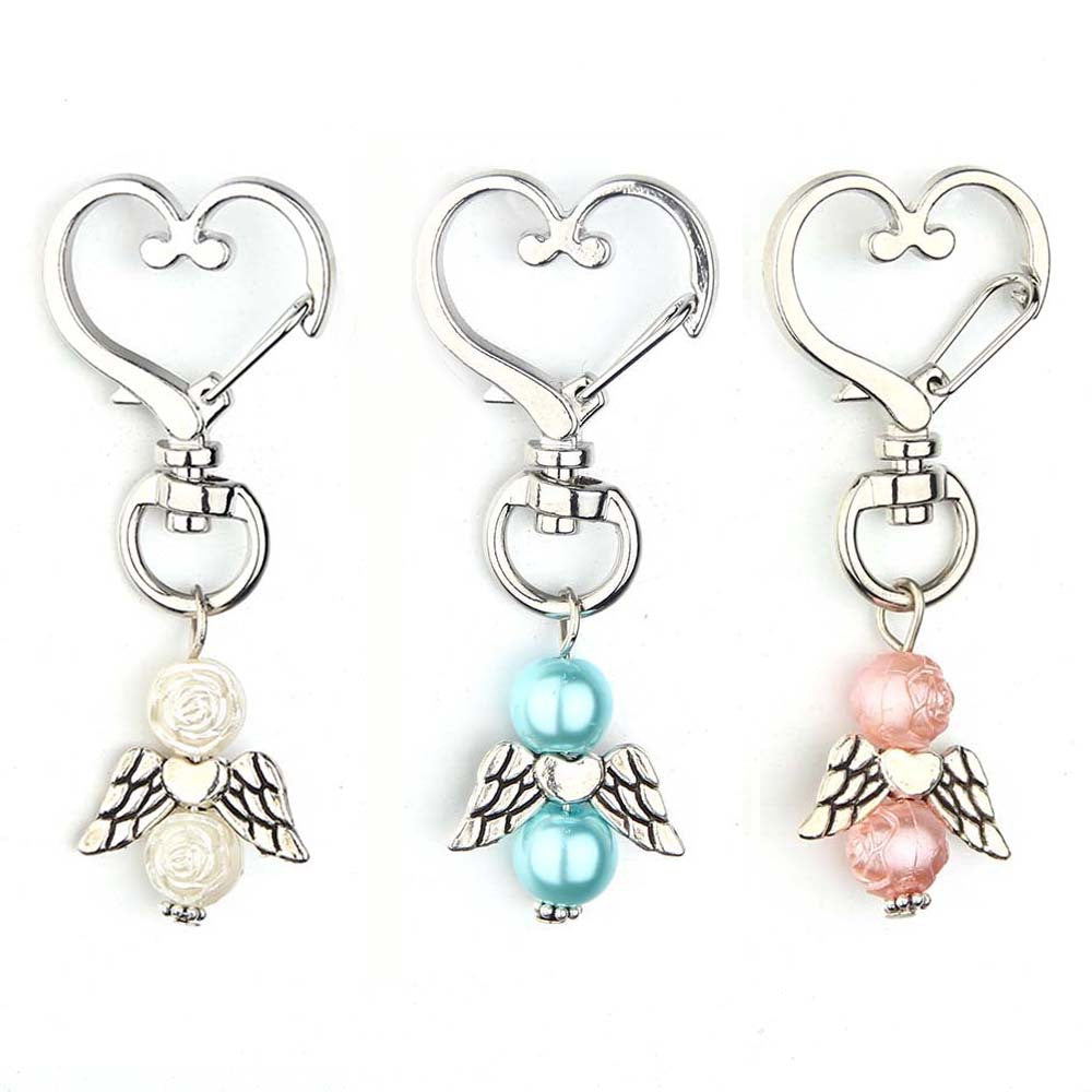 Alloy Angel Wings Beaded Keychain Whimsical Heart Charm