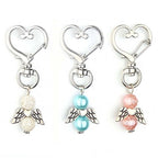 Alloy Angel Wings Beaded Keychain Whimsical Heart Charm