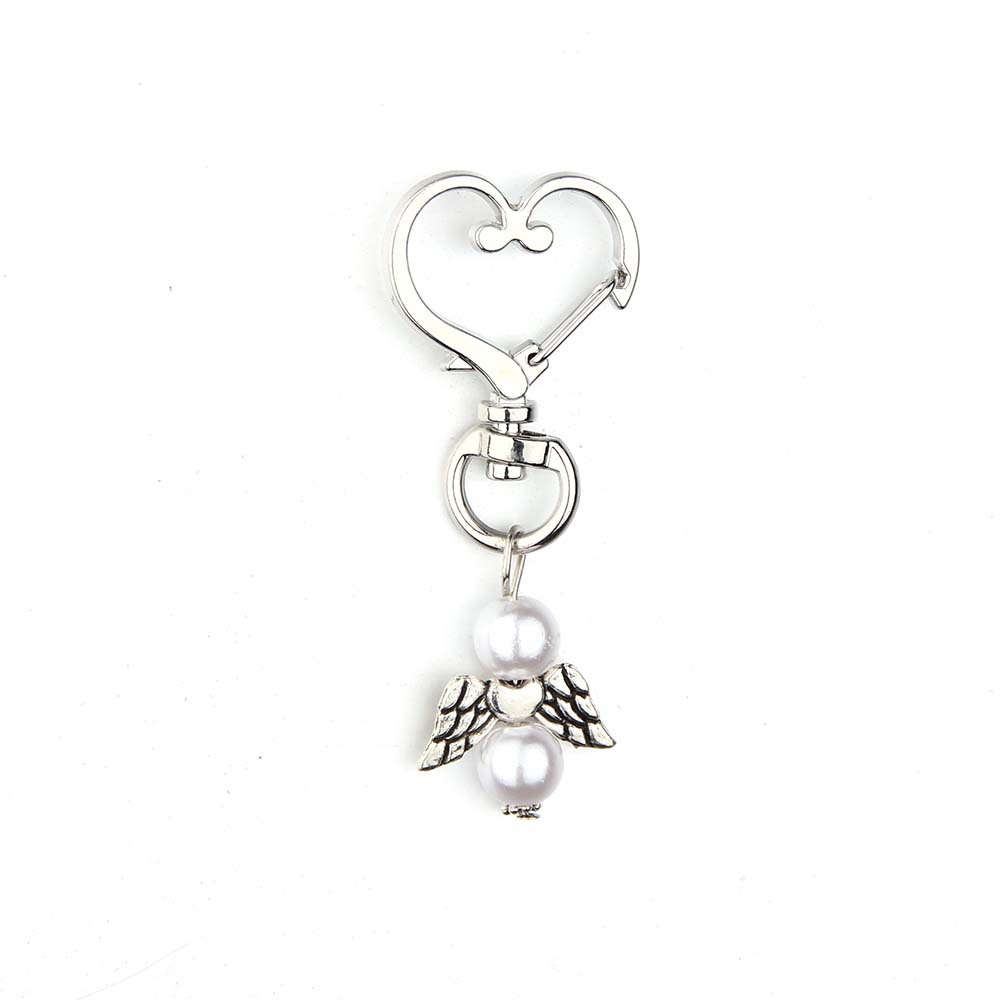Alloy Angel Wings Beaded Keychain Whimsical Heart Charm 3