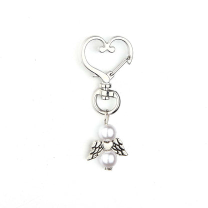 Alloy Angel Wings Beaded Keychain Whimsical Heart Charm 3