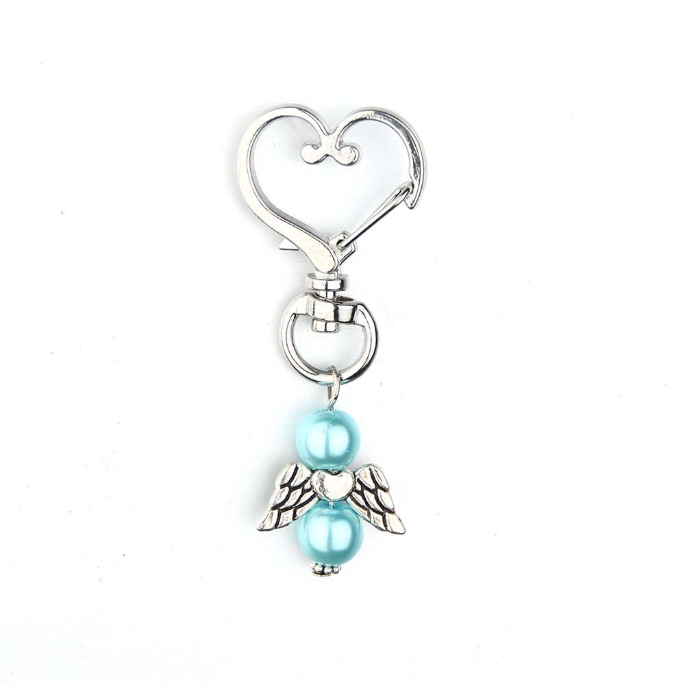 Alloy Angel Wings Beaded Keychain Whimsical Heart Charm 8