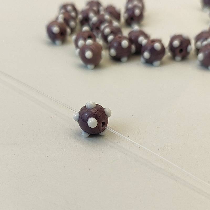 Lampwork Glass Beads Sea Urchin 11mm Handmade Polka Dotted 14pcs 17