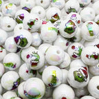 UV Plating Acrylic Beads 16mm Christmas Grinch Printed 50pcs 2