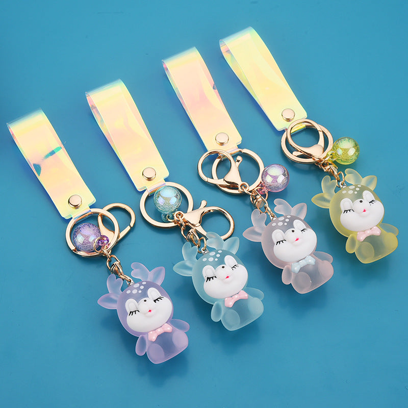 Acrylic Christmas Elk Keychain Frosted Glowing Iridescent Strap
