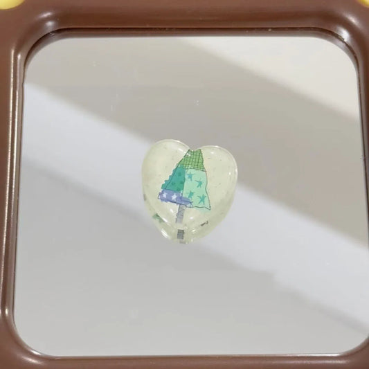 Cottagecore Heart Acrylic Beads 25mm Printed Translucent Green 10pcs 2