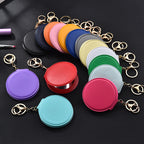 Round Mirror Keychain PU Leather Gold Clasp Small Size