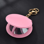 Round Mirror Keychain PU Leather Gold Clasp Small Size 4