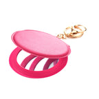 Round Mirror Keychain PU Leather Gold Clasp Small Size 5