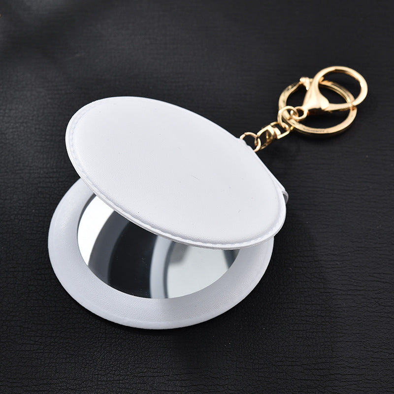 Round Mirror Keychain PU Leather Gold Clasp Small Size 15
