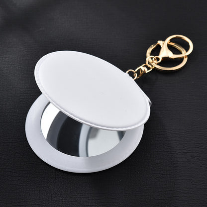 Round Mirror Keychain PU Leather Gold Clasp Small Size 15