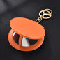 Round Mirror Keychain PU Leather Gold Clasp Small Size 8