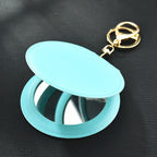 Round Mirror Keychain PU Leather Gold Clasp Small Size 17
