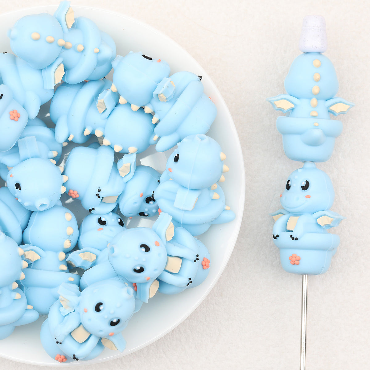  3D Blue Dragon Flower Pot Silicone Focal Beads 20Pcs