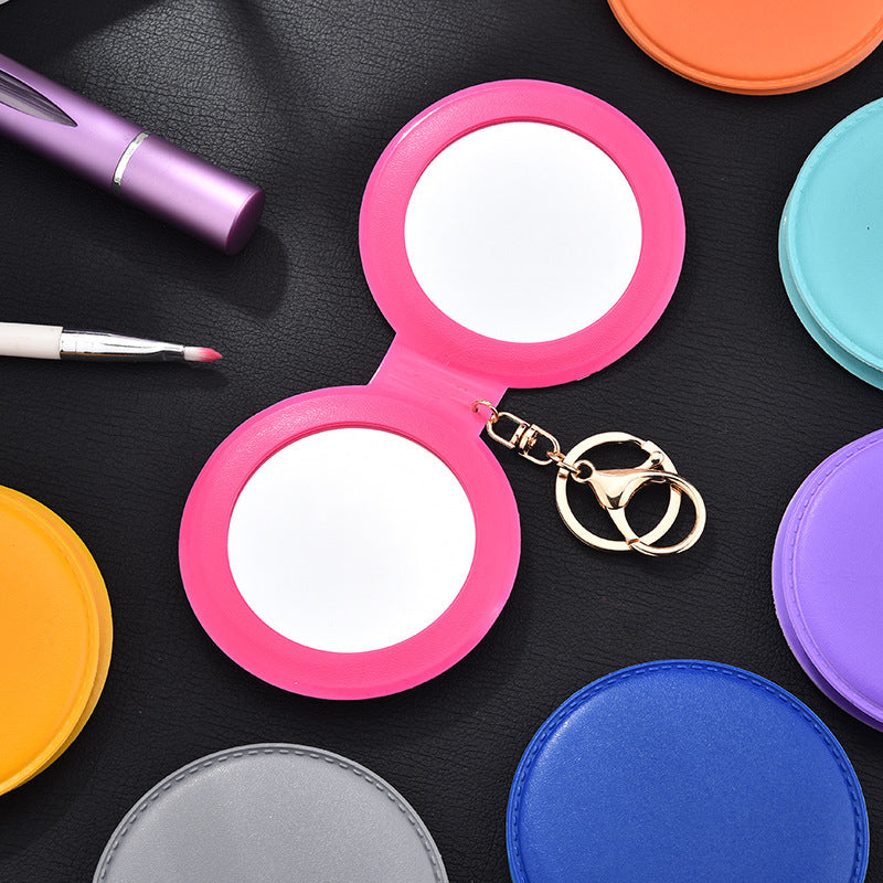 Round Mirror Keychain PU Leather Gold Clasp Small Size 3