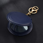 Round Mirror Keychain PU Leather Gold Clasp Small Size 9