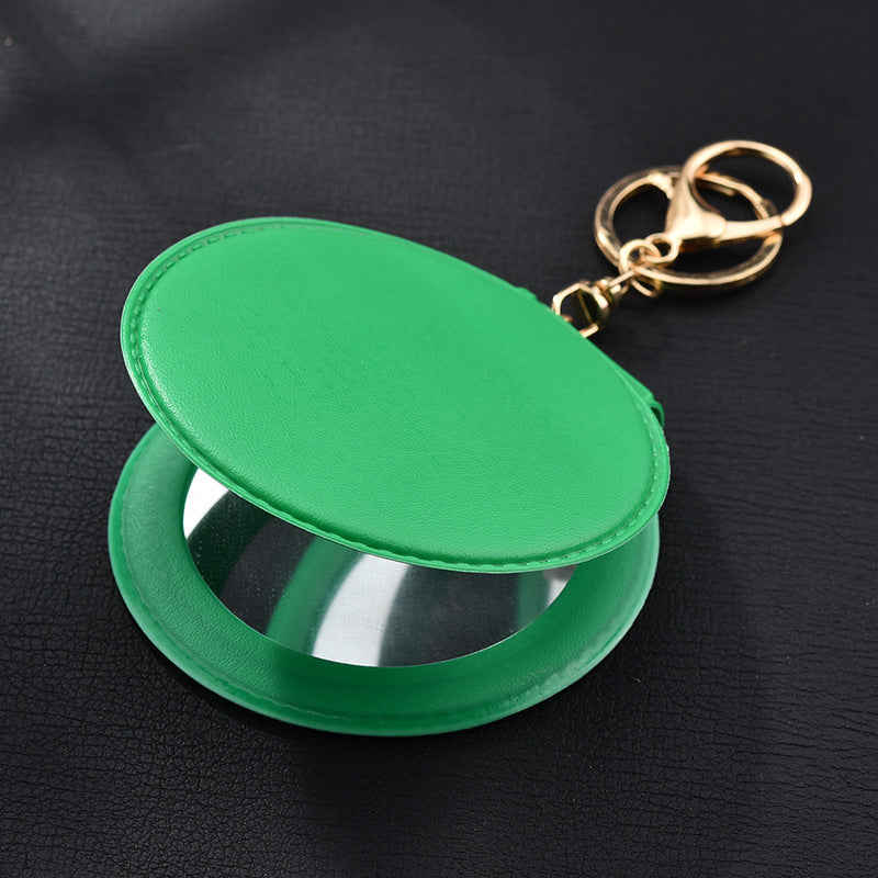 Round Mirror Keychain PU Leather Gold Clasp Small Size 20