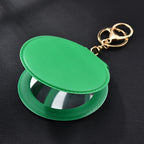 Round Mirror Keychain PU Leather Gold Clasp Small Size 20