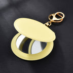 Round Mirror Keychain PU Leather Gold Clasp Small Size 18