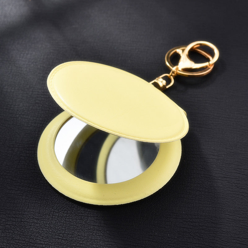 Round Mirror Keychain PU Leather Gold Clasp Small Size 18