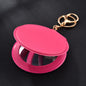 Round Mirror Keychain PU Leather Gold Clasp Small Size 16