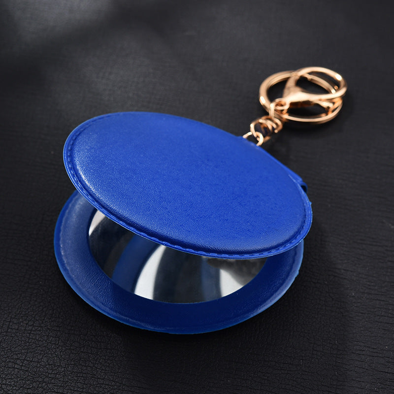 Round Mirror Keychain PU Leather Gold Clasp Small Size 19