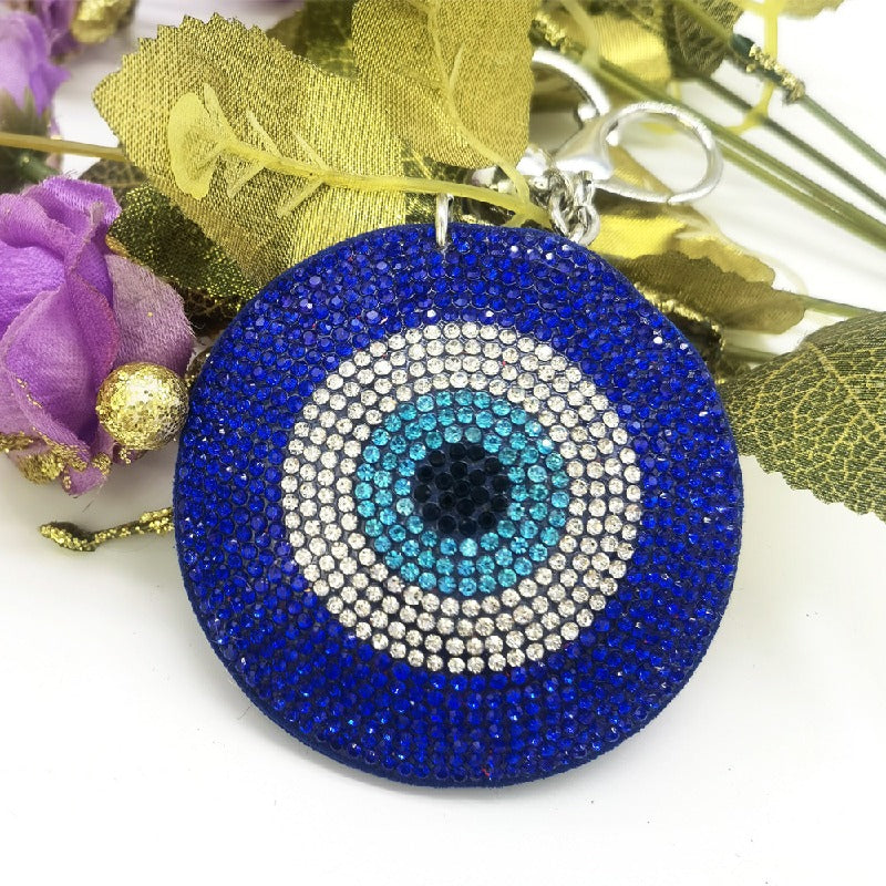 Rhinestone Evil Eye Keychain Alloy Round Colorful Tassel Charm 3