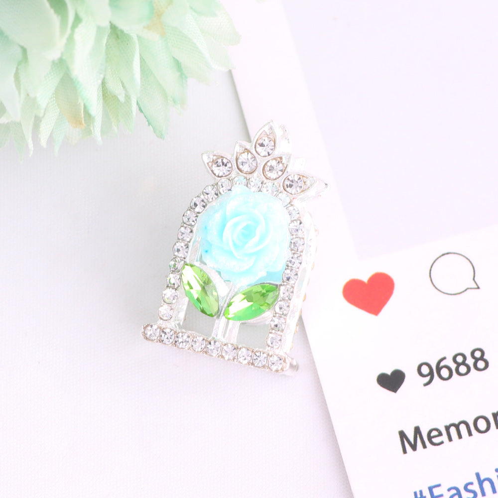 24mm Rose Frame Rhinestone Beads Alloy Decorative 3pcs 9