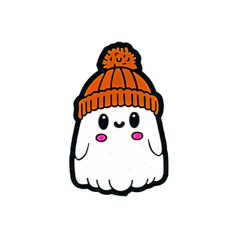 Silicone Focal Beads Baby Ghost Wearing Orange Hat