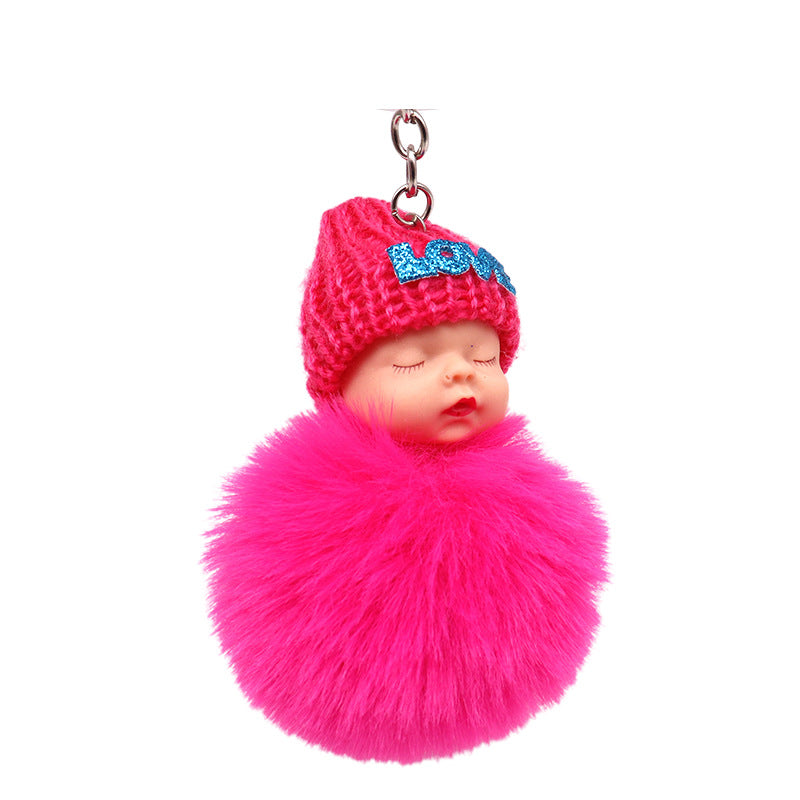 Plush Sleep Doll Keychain Pastel Pom Pom Glitter Love Hat 5