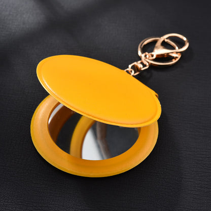 Round Mirror Keychain PU Leather Gold Clasp Small Size 6