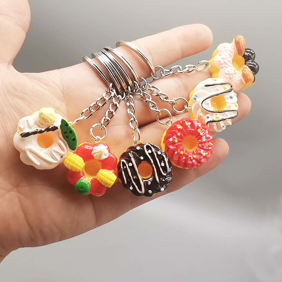 Resin Donut Food Keychain Glossy Icing Detailed Toppings 4